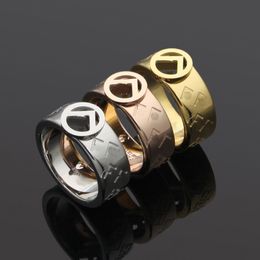 Titanium Steel 18K gold plating Ring Hollow F Letter Smooth carved letters women Rings Couple Enamel Color men Designer Jewelry BR-09