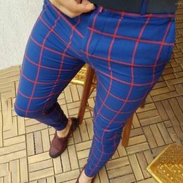 Men's Pants Plaid Print Party Suit Man Trousers Men Casual Y2k Clothing Stretch Feet With Pockets Gym Work Pantalones Street