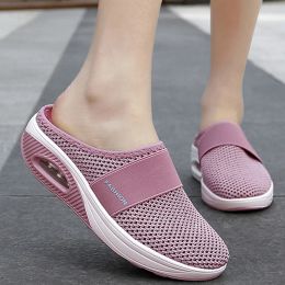 Sandals 2022 Summer Women Lightweight Mesh Sandals Fashion Wedges Outdoor Closed Toe Slippers Ladies Solid Slip On Shoes Casual Slides