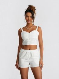 Women's Tracksuits Fashion Womens 2 Piece Lounge Set Sleeveless V Neck Lace Trim Cami Tops Casual Wide Leg Shorts Sleepwear Sets S M L