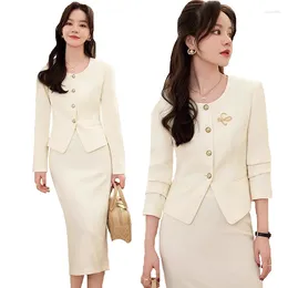 Two Piece Dress Spring Summer Long Sleeve Women Business Work Wear Suits With Skirt And Tops Formal Professional Office OL Styles Sets