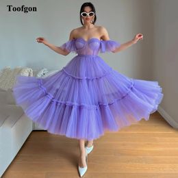 Toofgon A Line Soft Tulle Short Formal Prom Dresses Tiered Skirt Sweetheart Transparent Top Evening Gowns Party Dres Wear 240320