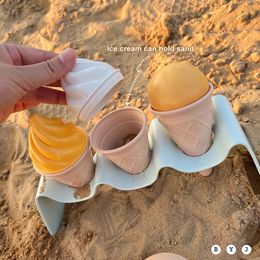 Beach Game Toy Premium ABS Children Play Sand Tools Ice Cream Shape Set Portable for Kids Fun 240304