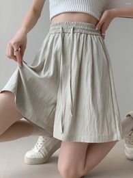 Women's Shorts Ice Silk Women Streatwear High Waist Wide Leg Suit Casual 2024 Summer Sport Pleated Female Loose Pants A62