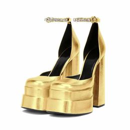 Party GoldSiilver Strass HBP Non-Brand Nachtclub Mode Chunky Escarpins Hohe Winterschuhe Plateau Heels