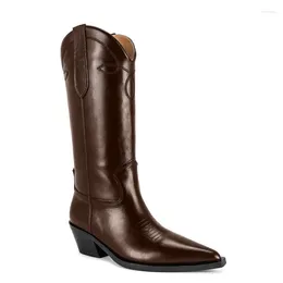 Boots 2024 Women But Knee Layer Cowhide Full Leather Tall Square Head Thick Heel High Knight Long23-5A