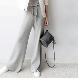 Women Pants Winter Soft Waxy Comfortable HighWaist Cashmere Knitted Trousers Female Solid Colour Casual Wide Leg 240309