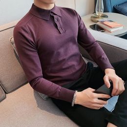 Summer Mens Long-Sleeved Knitted Casual POLO Shirts Contrast Colour British Slim Fit Lapel POLO Shirt Men Clothes S-3XL 240328