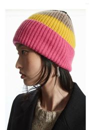 Berets Ethereal 2024 Winter Style Of Wool Blend Fashion Color Matching Striped Knitted Pullover Hat For Men And Women