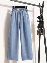 Women's Jeans Summer Straight Wide Leg Pants 2024 Versatile High Waist Ice Silk Casual Loose Thin Denim Trousers M-4XL