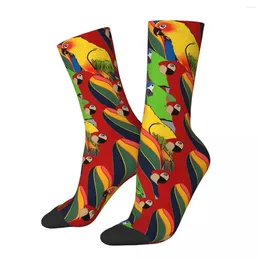 Men's Socks Funny Green Red And Blue Parrot Vintage Pet Bird Hip Hop Crazy Crew Sock Gift Pattern Printed