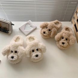 Slippers Plush Dog Flat Thermal Cartoon Animal Anti Slip Fluffy Preppy Cute For Autumn Winter