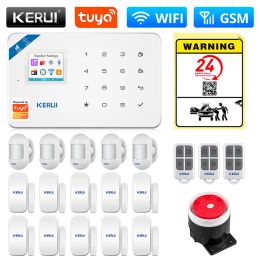 Kits KERUI Tuya Smart WIFI GSM Security Alarm System Works With Alexa Home Wireless Burglar Motion Detector Smoke Door Window Sensor