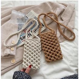 Bag Women Fashion Small Crossbody Phone Solid Colour Hollow-out Woven Crochet Lightweight Braided Shoulder Handbag