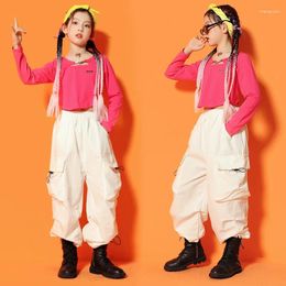 Stage Wear Kpop Jazz Dance Clothes For Girls Crop Tops Loose Cargo Pants Hip Hop Performance Costume Kids Group Show Outfit BL10059