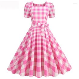 Casual Dresses Plaid Print Summer For Women 2024 Robe Pinup Vintage 50s 60s Short Sleeve Rockabilly Party Office Dress Vestidos