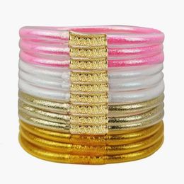 12 Layer Gradient Gold Silicone Jelly Bangle Candy Color Shiny Fine Powder Filling Set Bracelet