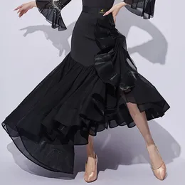 Stage Wear 2024 Black Irregular Ballroom Dance Skirt Women Tango Waltz Dancing Costume Standard Performance VDB8133