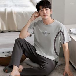 Men's Sleepwear 2024 Men Pyjamas Sets Summer Autumn Cotton Short-sleeved Trousers Leisure Home Service Suit Teen Male