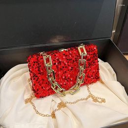 Drawstring Small Square Bags For Women 2024 Chain Fashion Sequin Female Shoulder Bag High Quality Vintage Evening Party Handbag Woman