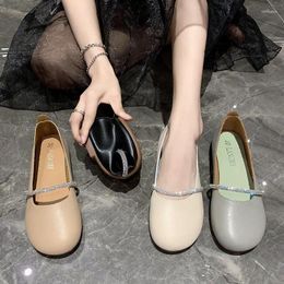 Casual Shoes 2024 Summer Water Diamond Single Women's Fashion Shallow Bottom Round Toe Fairy Student Bean