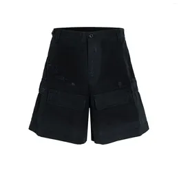 Men's Shorts Vintage Ripped Damaged Black Cargo For Men High Street Wide Leg Baggy Overalls Distressed Summer Knee Length Pants