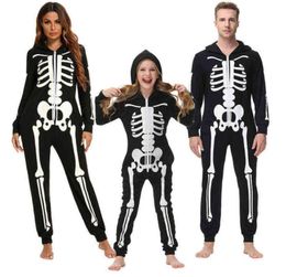 Skeleton Scary Family Halloween Costume Adults Kids Horror Skull Jumpsuit Hooded Fancy Women Men Family Pyjama Carnival Party AA229388101