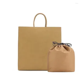 Evening Bags Kraft Paper Bag Colour Leather Handbag 2024 Women's Niche Design Large Capacity Tote
