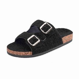 HBP Non-Brand Unisex Flat Slide Sandals Two Straps Buckle Slip on Slides Arch Support Synthetic Fur Garden Shoes