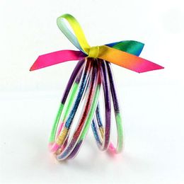 5-layer Silicone Rainbow Mixed Colour Gold Bracelet with Ribbon Bow and Fine Powder Filling, Jelly Bangle