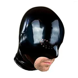 Bras Sets MONNIK Latex Mask Hood Open Mesh Eyes Exposed Mouth And Chin Back Zipper Black For Bodysuit Cosplay Party Costume