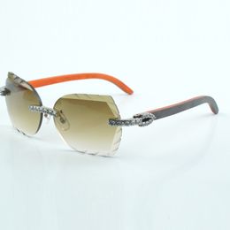 Factory direct sales of fashionable luxury classic XL diamonds and cut sunglasses 8300817 natural orange wood leg size 60-18-135 mm