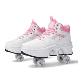 HBP Non-Brand Deformation Walking Roller Shoes Outdoor Sports Kick Out Top Roller Skates Shoes With Retractable 4 Wheels