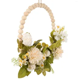 Decorative Flowers Faux Wood Bead Garland Door Hanging Decor Wedding Wooden Wreath Vintage European Style Decoration Wall Plant