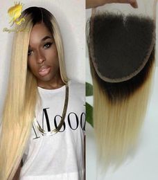 Ombre Colour 4x4inch 3 Part Lace Closure Mongolian Human Hair straight Closure blonde 1b613 with baby hair57064756830132