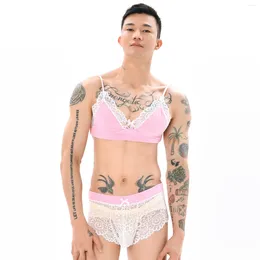 Bras Sets GUUOAT Man Gay Sexy Lingerie Naughty Suit Bow Lace Bra Underwear Combination Male Cosplay Porn Babydolls Pajamas Costume