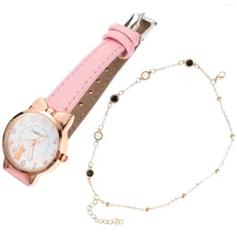 Wristwatches 1 Set Watch And Bracelet Women Cartoon Fashion Wristwatch Bangle Decorations For Ladies