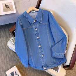 Outerwear 150Kg Plus Size Women's Bust 156 Spring Autumn Loose Denim Jacket Long Sleeved Casual Shoulder Top Blue 6XL 7XL 8XL 9XL 10XL