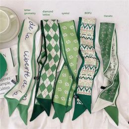 Scarves 2-3pcs Green Colour Scarf Narrow Ribbon Hairband Small Silk Headband Fashion Elegant Satin Hair Accessories