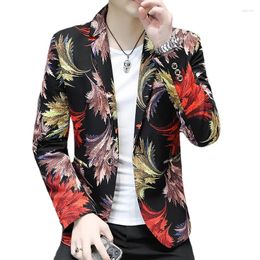 Men's Suits 2024 Men Business Casual Printed Suit Jacket Fashion Male KTV Dance Party Leisure Flower Blazers Slim Fit Coat