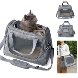 Cat Carriers Portable Carrier Bag Foldable Cats Handbag Reflective Pet Shoulder Crossbody Backpack Outdoor Travel Transportation