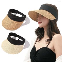 Wide Brim Hats Summer Casual Roll-up Straw Cap Visor For Women Foldable Portable Beach Hat Outdoor Sun Fashion Accessory