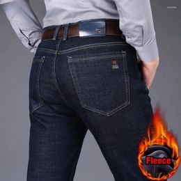 Jeans da uomo 2024 pile invernale caldo stile classico business casual addensato pantaloni in denim vestibilità regolare pantaloni di marca blu neri