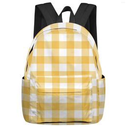 Backpack Yellow White Plaid Women Man Backpacks Waterproof Multi-Pocket School For Student Boys Girls Laptop Book Pack Mochilas