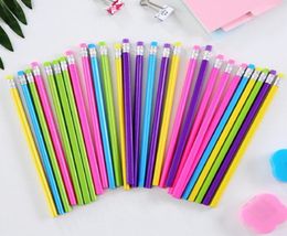 100pcs wooden pencil candy color triangle pencils with eraser cute kids school office writing supplies drawing pencil graphite Y205692291