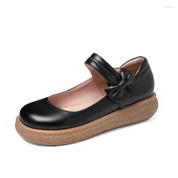 Casual Shoes 30-43 Flats Pu Leather Female Mary Jane Thick Bottom Bow Lolita Ladies Flat