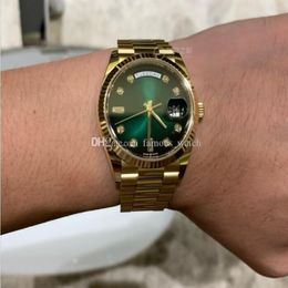Latest version Luxury Watch Lady 36mm 128235 128238 Gold Steel Bracelet Green Brown Dial Triangle Pit Pattern Automatic Women Wris172l