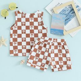 Clothing Sets Toddler Baby Boys Summer Shorts Checkerboard Print Tank Tops And 2 Piece Clothes
