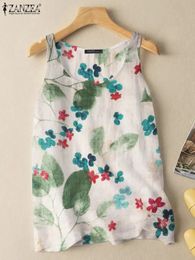 ZANZEA Summer Vintage Floral Printed Blouse Women Sleeveless Tanks Tops Bohemian Beach Holiday Shirt Casual Loose Blusas Chemise 240306