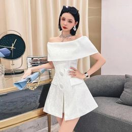 Work Dresses Gagarich Fashion Elegant Socialite Hepburn Style One Shoulder Set Women 2024 Summer Top Shorts 2 Piece